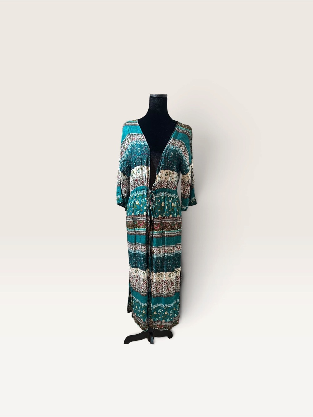 Teal Patterned Boho Maxi Kimono